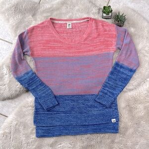Roxy Sweater Pink Blue Ombré Thick Stripes Knit Pullover Size XL Summer Beach